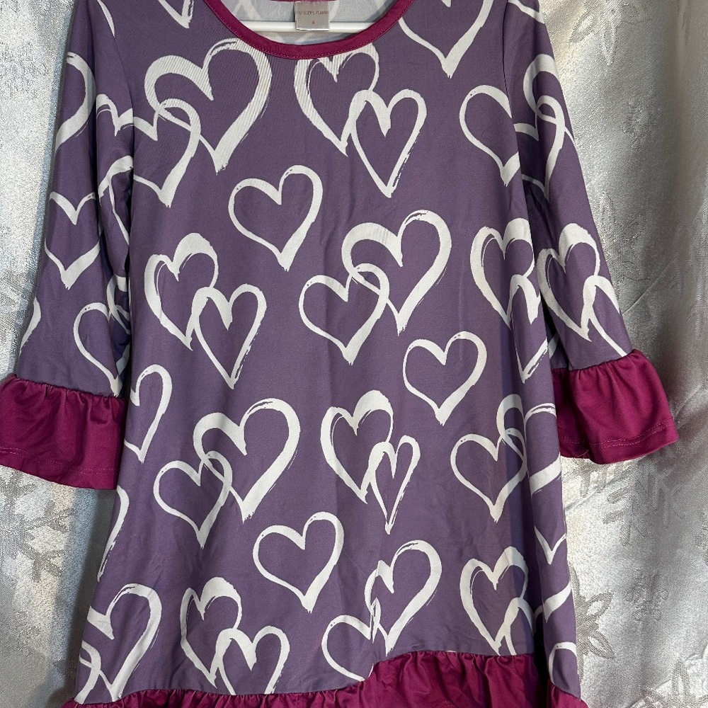 Penelope Plumm, Girls 4, Valentine Heart Dress, Long Sleeve